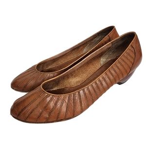 Vintage Bass Leather Slip On Shoes Low Kitten Heels Pumps Boho Top Stitch